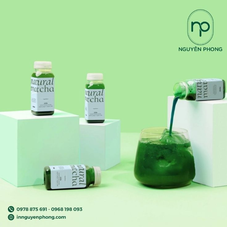 Mẫu decal giấy dán lọ trà xanh